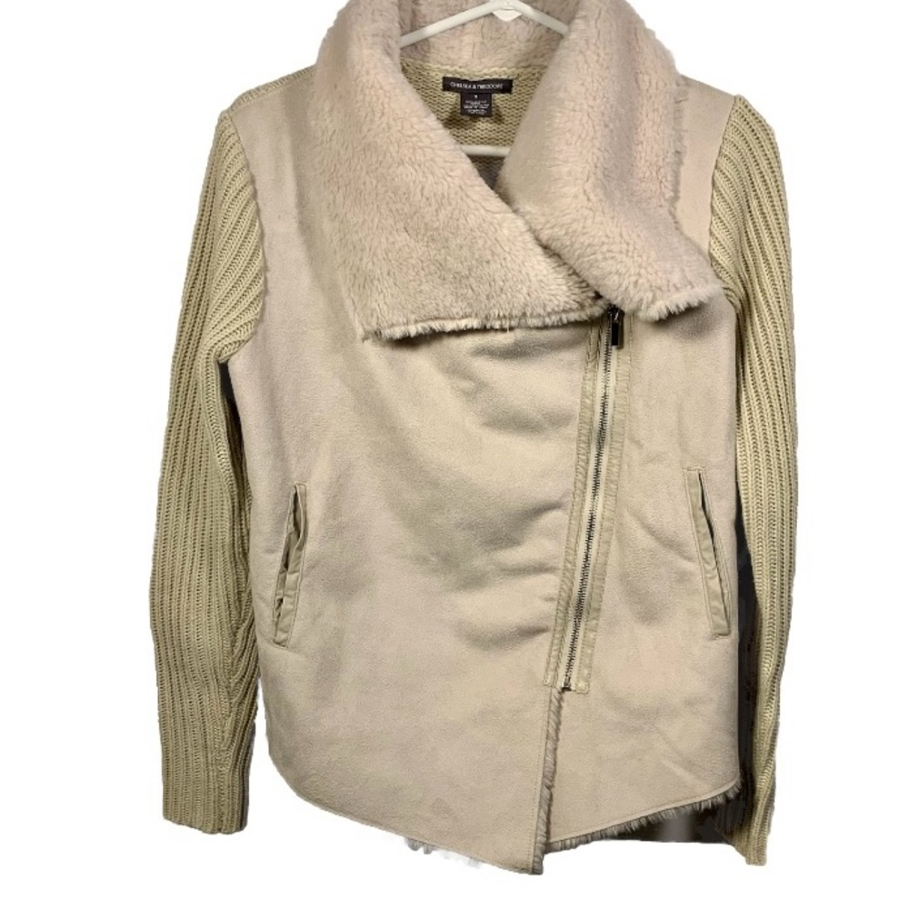 Chelsea & Theodore Sweater Cardigan Jacket Faux Suede Fur‎ Sz S Coastal Cowgirl